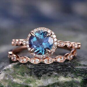 NEW 14k Rose Gold Blue Topaz Diamond Ring